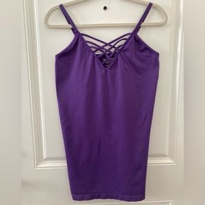 Zenana Women’s Plus Criss Cross V-neck Front Camisole Tank Dk Purple Size 1X/2X